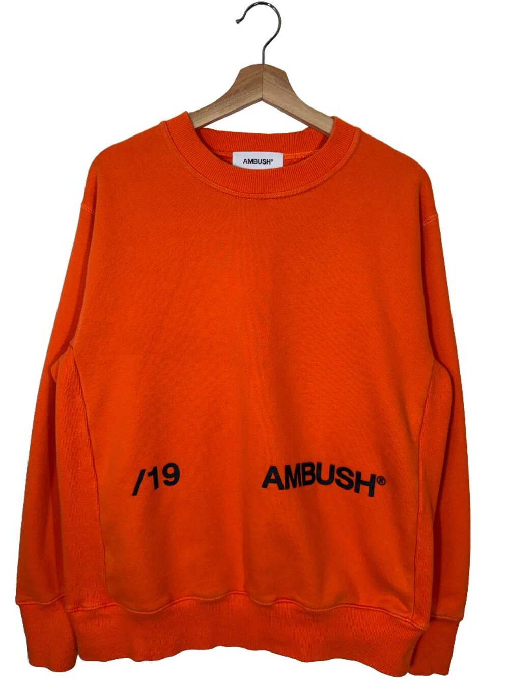 AMBUSH AW19 Puff Print Logo French Terry Crewneck Orange men's size 1 / Small